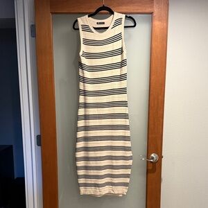 Express Cream and Black Striped Midi Dress